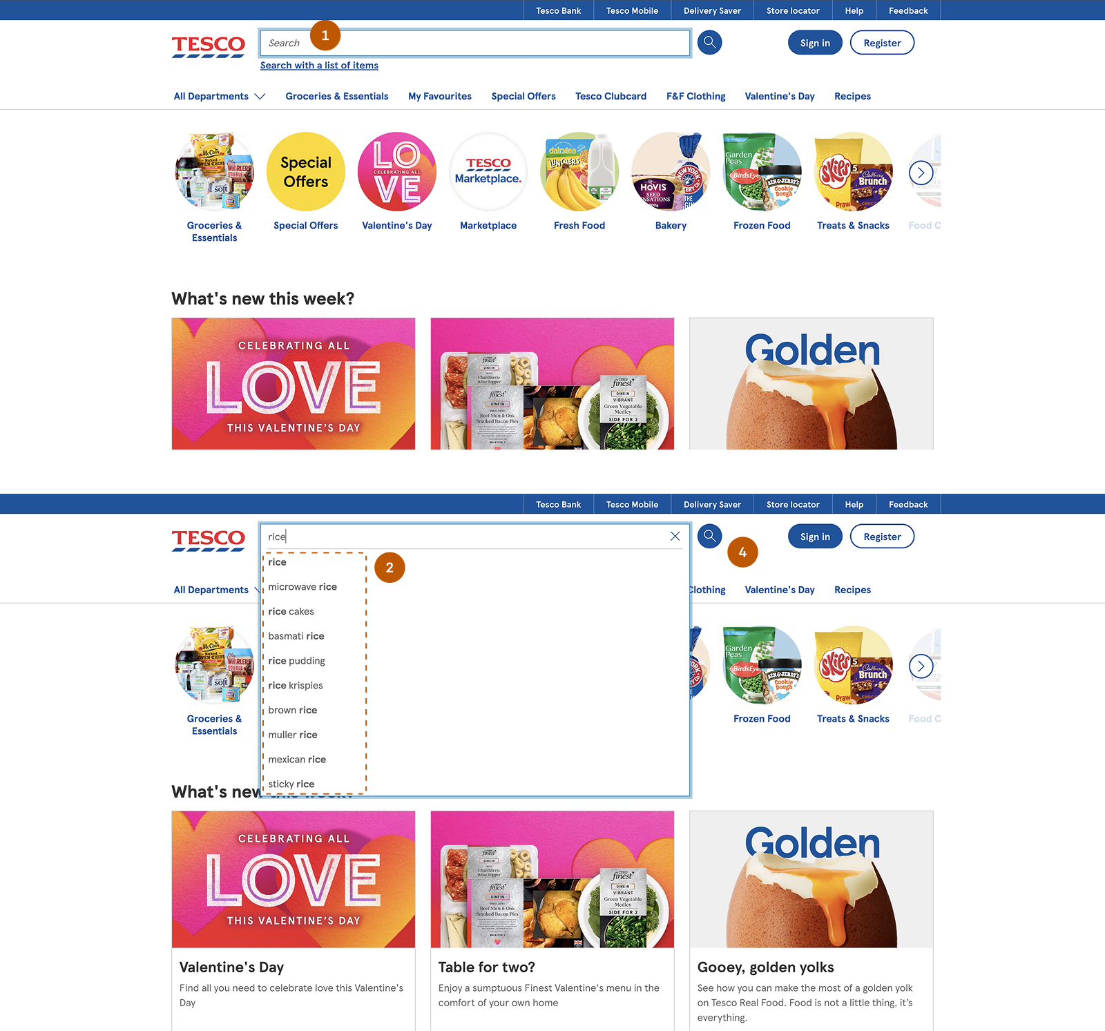 Search experience before redesign